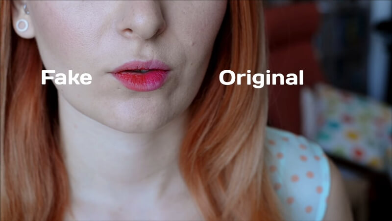 Фактический цвет на губах после нанесения оригинального и фейкового тинта от Berrisom в оттенке Buuble Pink